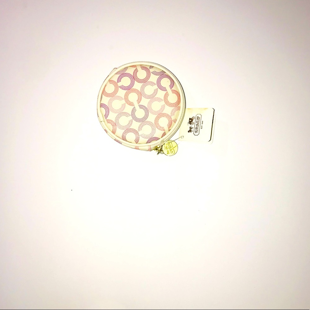 COACH COIN PURSE Beige Gold Pink Purple logo charm